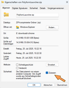 Screenshot Installationshinweise