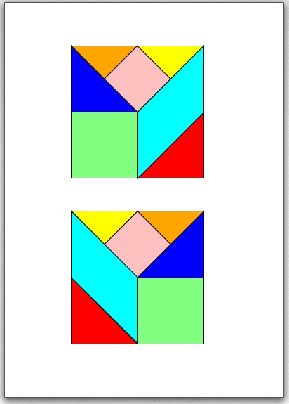 Bunte Bastelvorlage für das Pythagoras-Puzzle