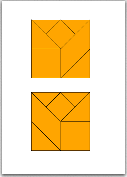 Orange Bastelvorlage für das Pythagoras-Puzzle