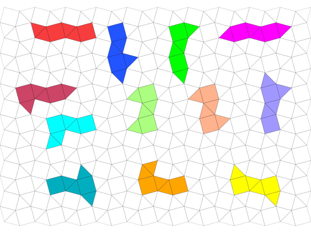 12 SnubSquare-Steine im SnubSquare-Gitter