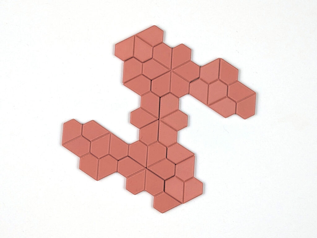 2-fach drehsymmetrische Floret-Figur aus zwölf 3D-gedruckten Puzzleteilen